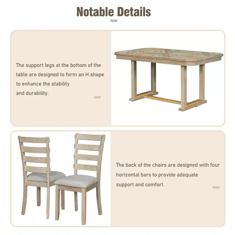 Set da pranzo rettangolare da 6 posti con panca, grigio / naturale, 6 pezzi
