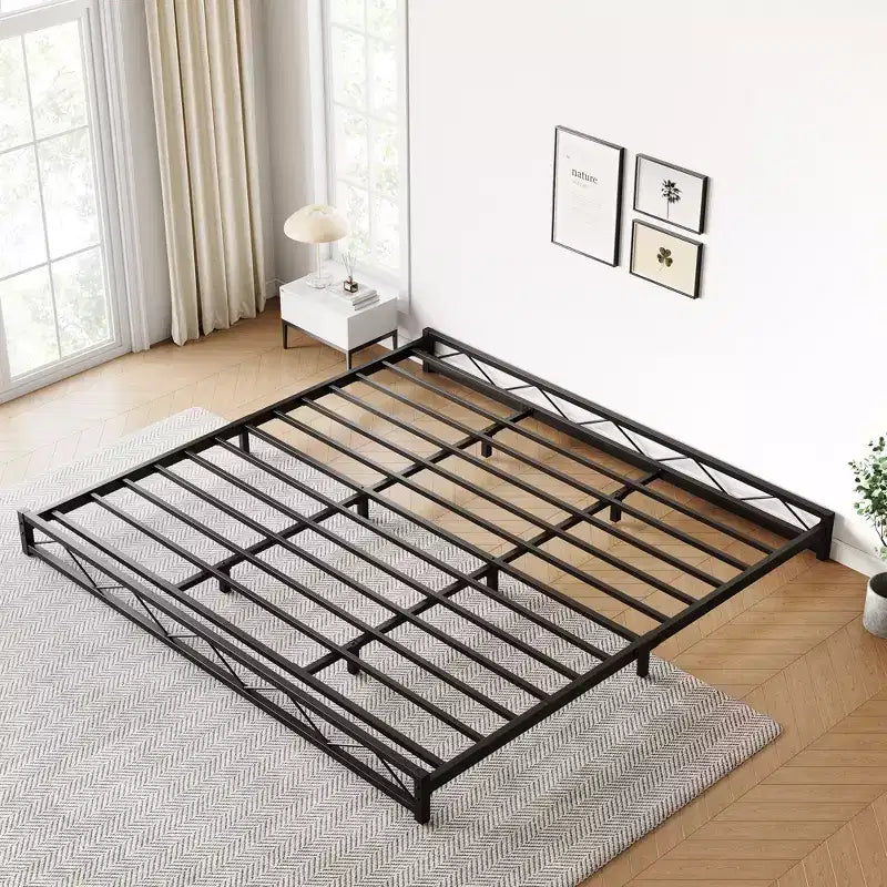 Struttura letto in metallo nero, motivo a onde, misura matrimoniale/queen/king size