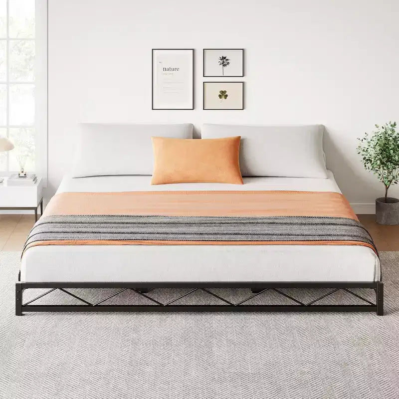 Struttura letto in metallo nero, motivo a onde, misura matrimoniale/queen/king size
