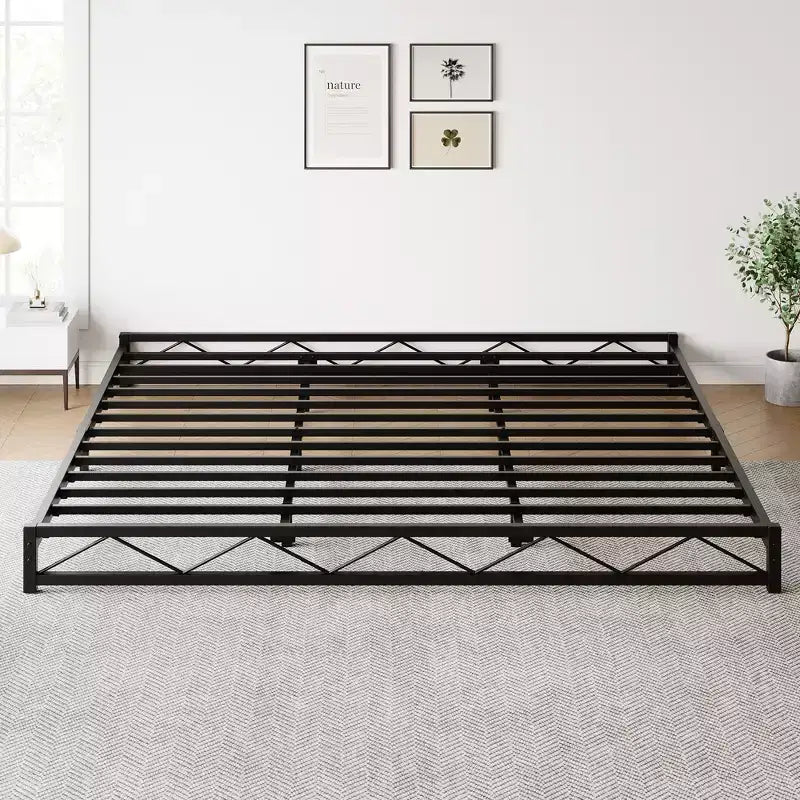 Struttura letto in metallo nero, motivo a onde, misura matrimoniale/queen/king size