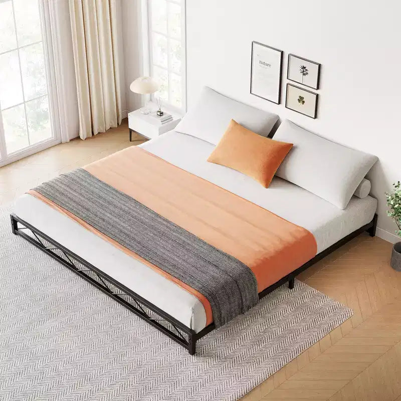 Struttura letto in metallo nero, motivo a onde, misura matrimoniale/queen/king size