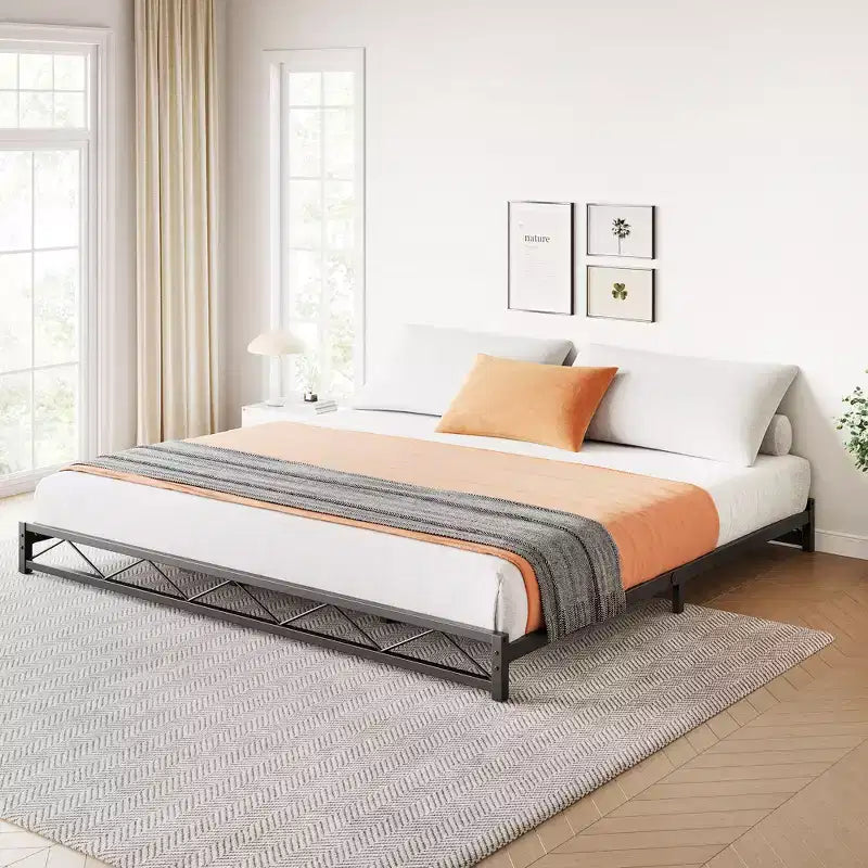 Struttura letto in metallo nero, motivo a onde, misura matrimoniale/queen/king size