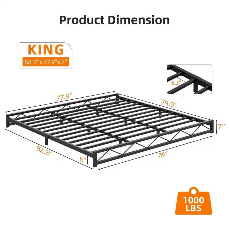 Struttura letto in metallo nero, motivo a onde, misura matrimoniale/queen/king size