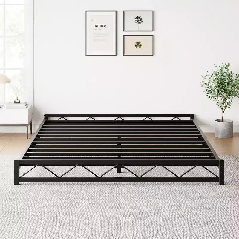 Struttura letto in metallo nero, motivo a onde, misura matrimoniale/queen/king size