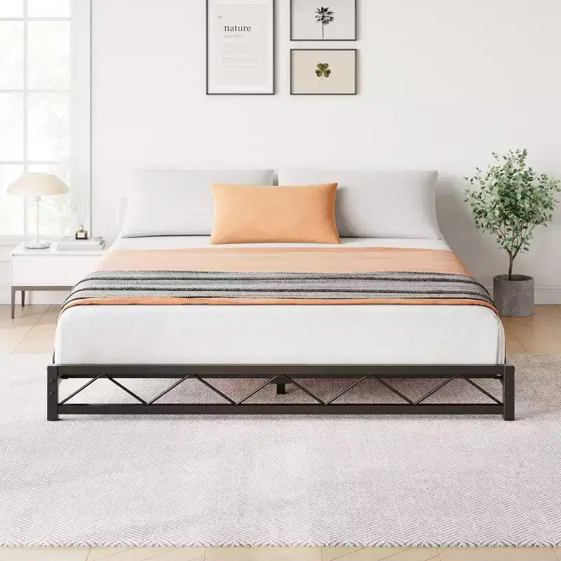 Struttura letto in metallo nero, motivo a onde, misura matrimoniale/queen/king size