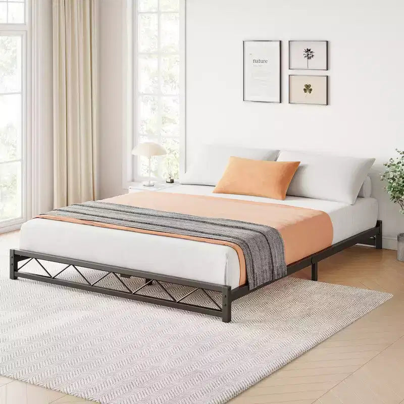 Struttura letto in metallo nero, motivo a onde, misura matrimoniale/queen/king size