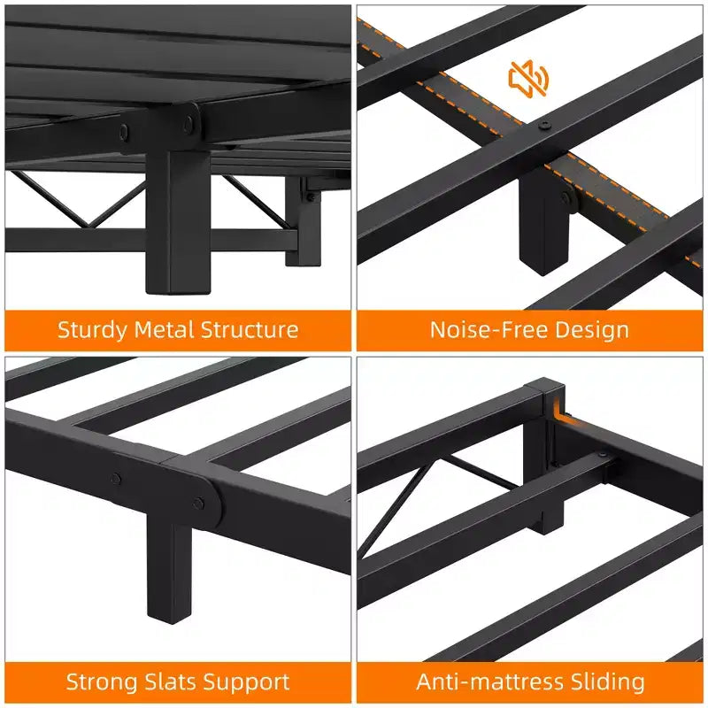 Struttura letto in metallo nero, motivo a onde, misura matrimoniale/queen/king size