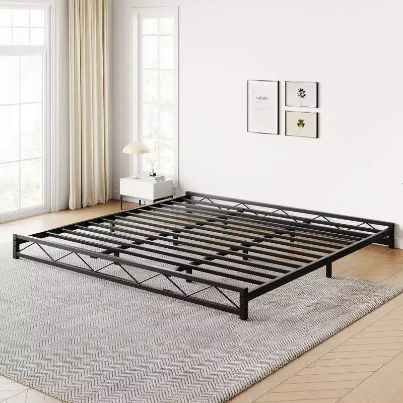 Struttura letto in metallo nero, motivo a onde, misura matrimoniale/queen/king size