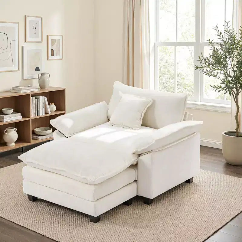 Poltrona a 1 posto in ciniglia accent Beige / Nera / Blu / Verde / Grigia / Kaki / Arancione / Verde acqua, con pouf
