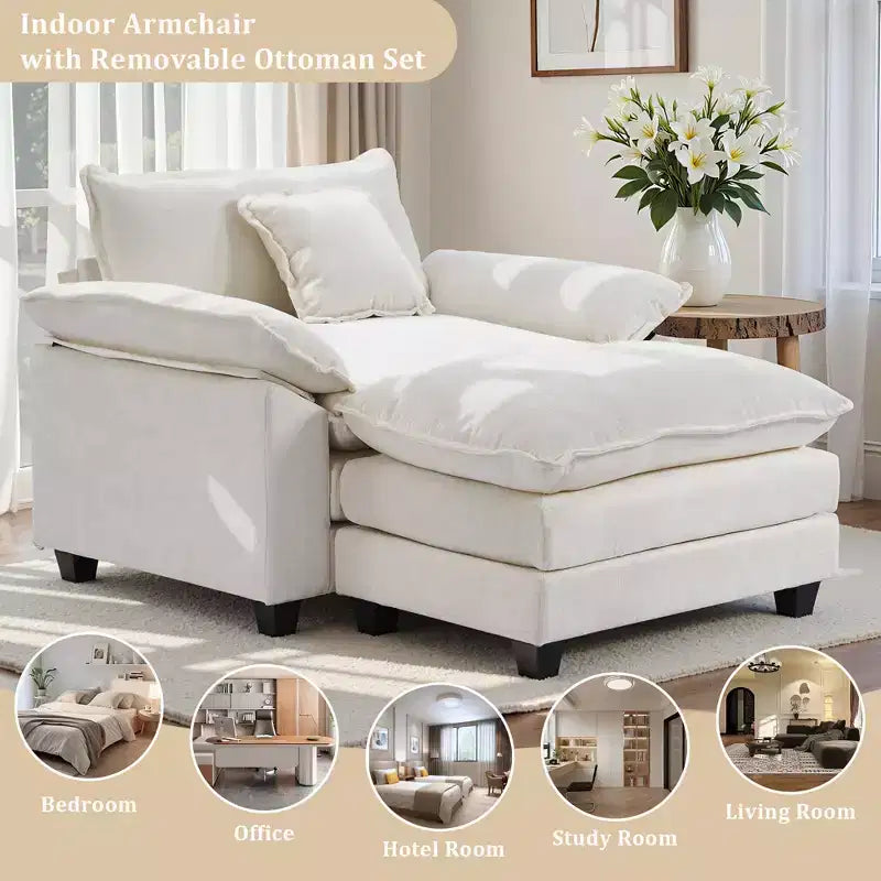 Poltrona a 1 posto in ciniglia accent Beige / Nera / Blu / Verde / Grigia / Kaki / Arancione / Verde acqua, con pouf