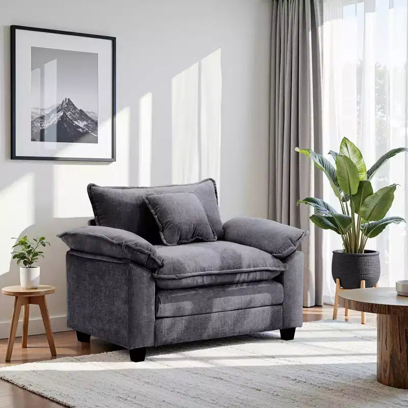 Poltrona a 1 posto in ciniglia accent Beige / Nera / Blu / Verde / Grigia / Kaki / Arancione / Verde acqua, con pouf
