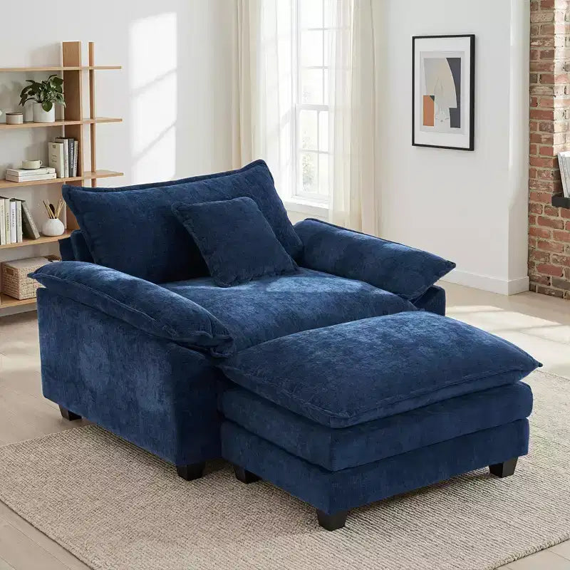 Poltrona a 1 posto in ciniglia accent Beige / Nera / Blu / Verde / Grigia / Kaki / Arancione / Verde acqua, con pouf