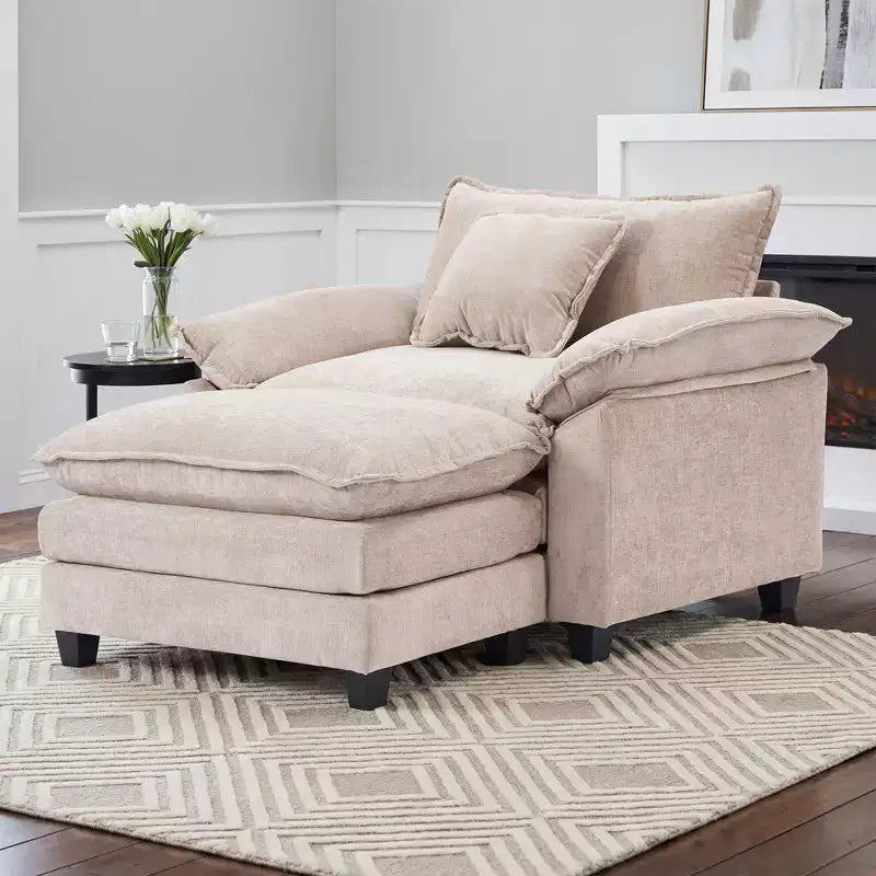 Poltrona a 1 posto in ciniglia accent Beige / Nera / Blu / Verde / Grigia / Kaki / Arancione / Verde acqua, con pouf
