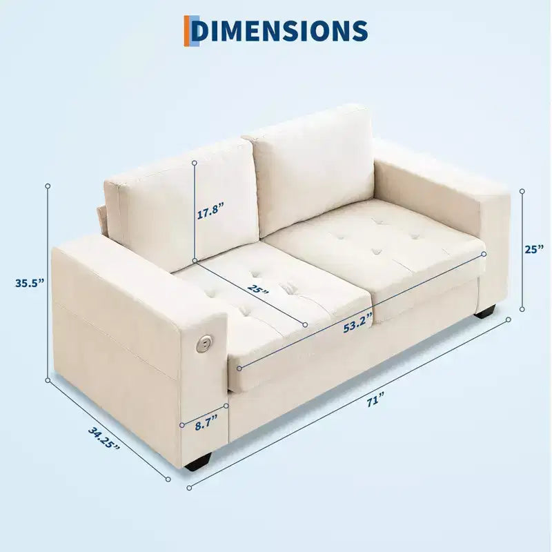 Divano oversize a nuvola, grigio/bianco sporco, stile Mid-Century, 2 posti