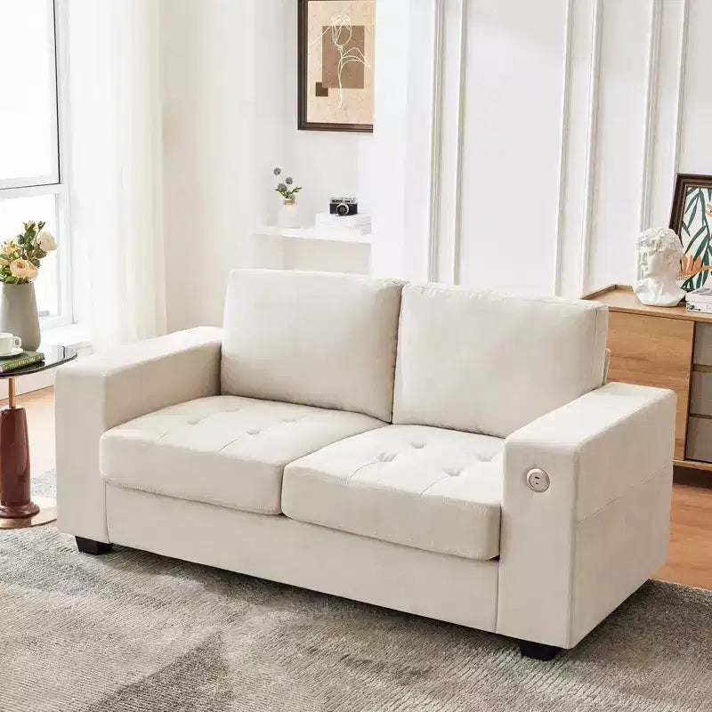 Divano oversize a nuvola, grigio/bianco sporco, stile Mid-Century, 2 posti