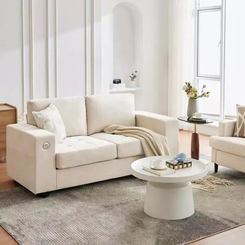 Divano oversize a nuvola, grigio/bianco sporco, stile Mid-Century, 2 posti