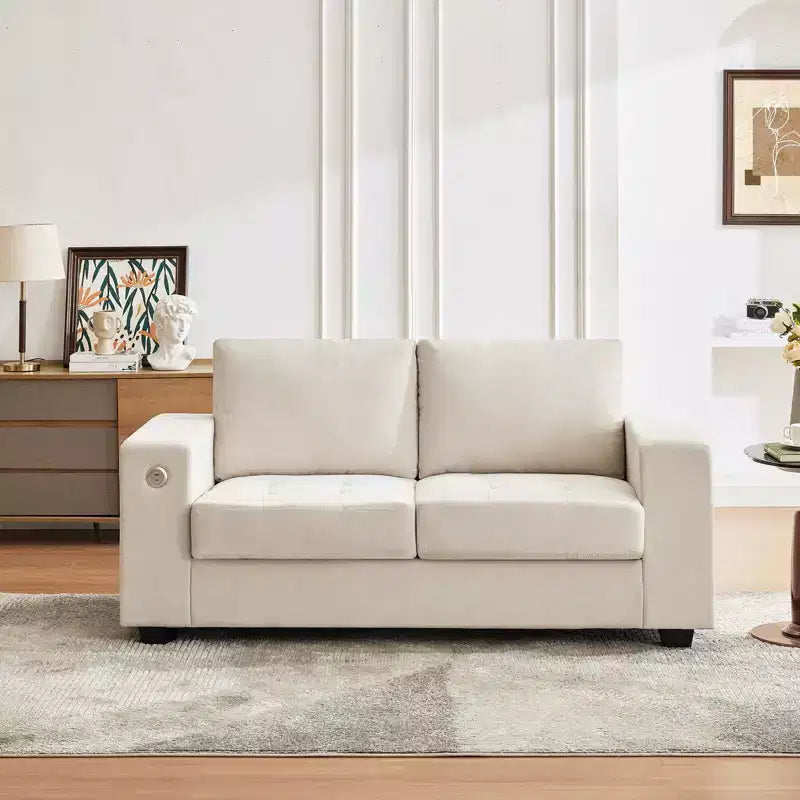 Divano oversize a nuvola, grigio/bianco sporco, stile Mid-Century, 2 posti