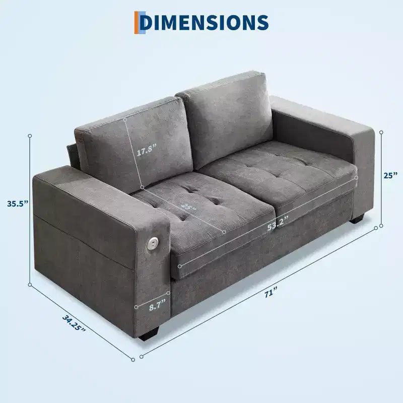 Divano oversize a nuvola, grigio/bianco sporco, stile Mid-Century, 2 posti