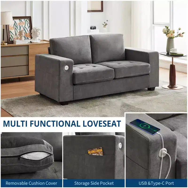 Divano oversize a nuvola, grigio/bianco sporco, stile Mid-Century, 2 posti