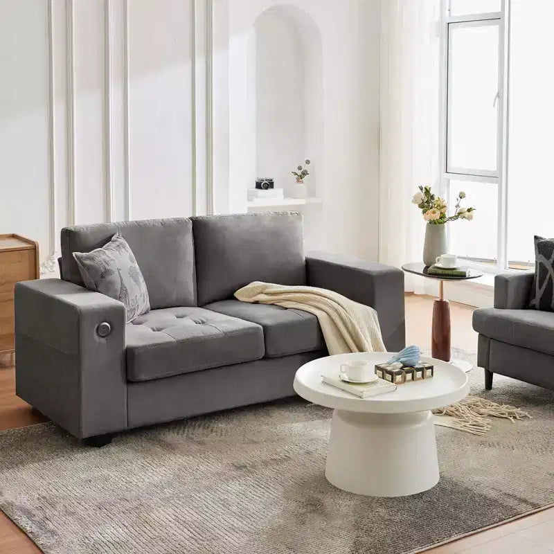 Divano oversize a nuvola, grigio/bianco sporco, stile Mid-Century, 2 posti