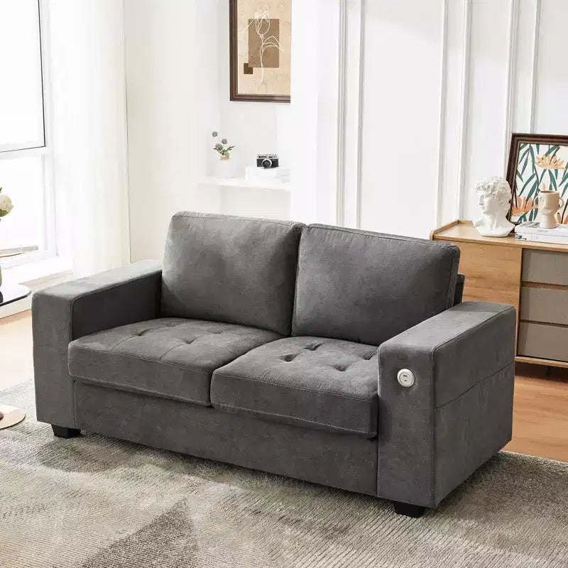 Divano oversize a nuvola, grigio/bianco sporco, stile Mid-Century, 2 posti