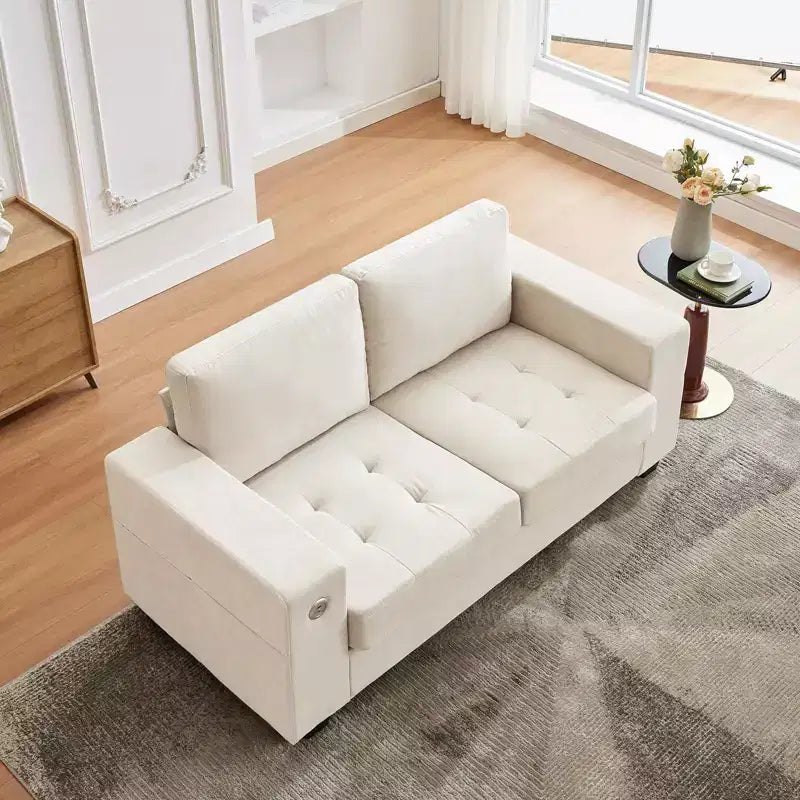 Divano oversize a nuvola, grigio/bianco sporco, stile Mid-Century, 2 posti