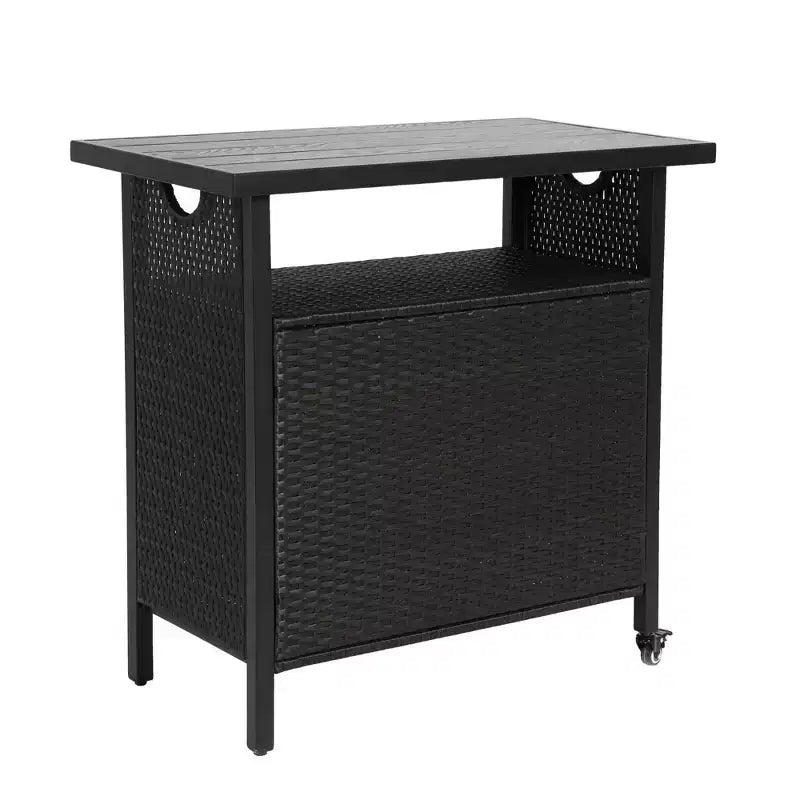 NAYSAYE Bar Serving Cart Outdoor Wicker Wine and Beverage Storage with Plastic Wood Top for Patio , Black, 35.43*19.69*35.43