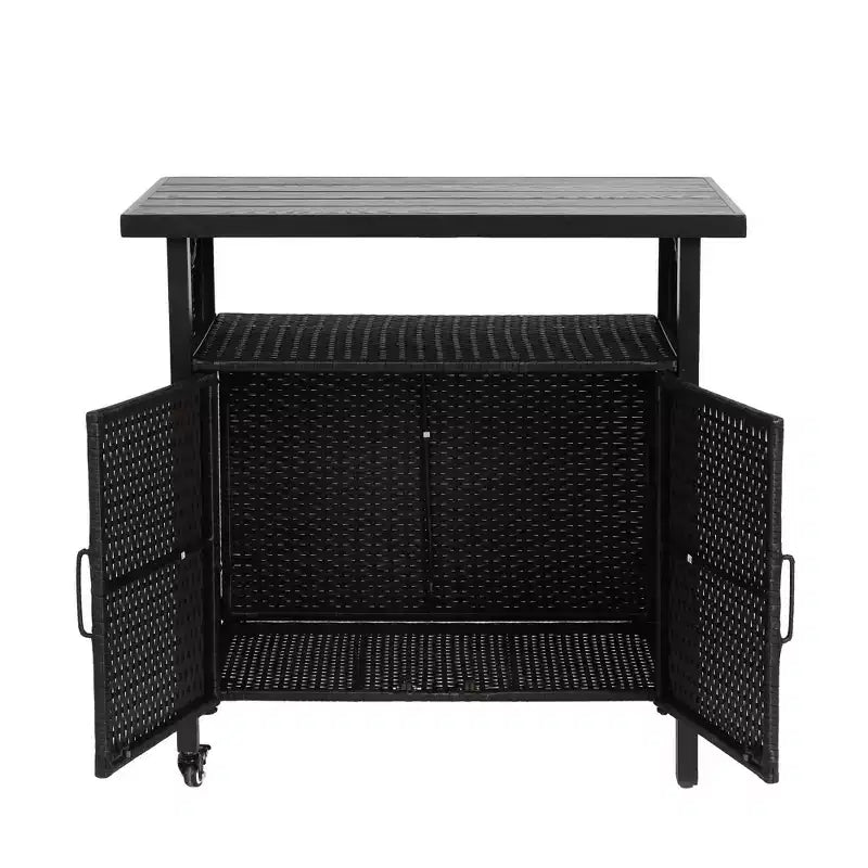 Carrello da bar in acciaio e vimini nero, da esterno, 1 persona
