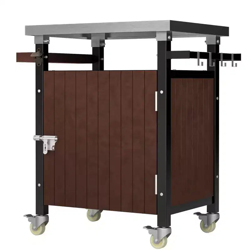 Carrello da Bar da Esterno in Acciaio Inossidabile Marrone, 1 Persona