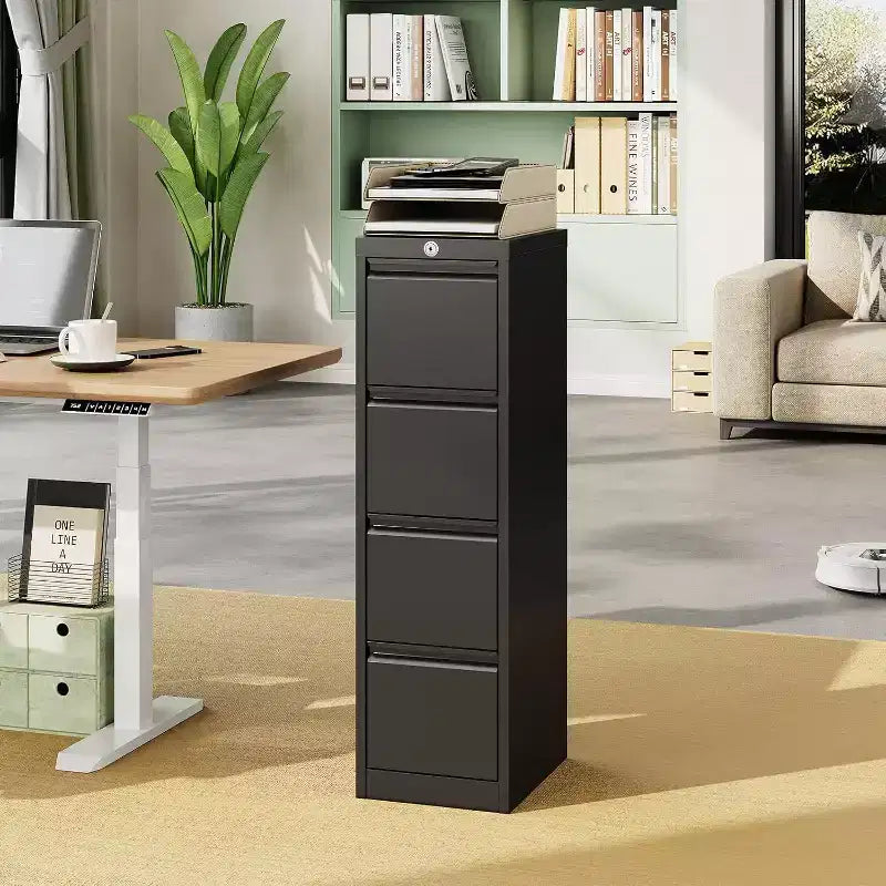 Cassettiera verticale in metallo nero a 4 cassetti con serratura, per 1 utente
