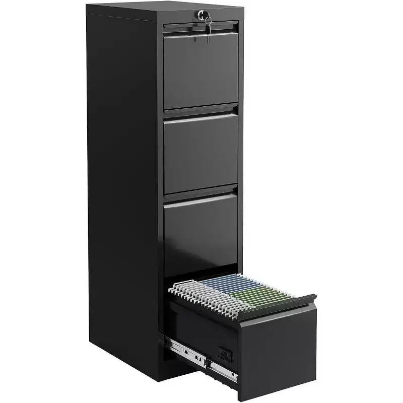 Cassettiera verticale in metallo nero a 4 cassetti con serratura, per 1 utente