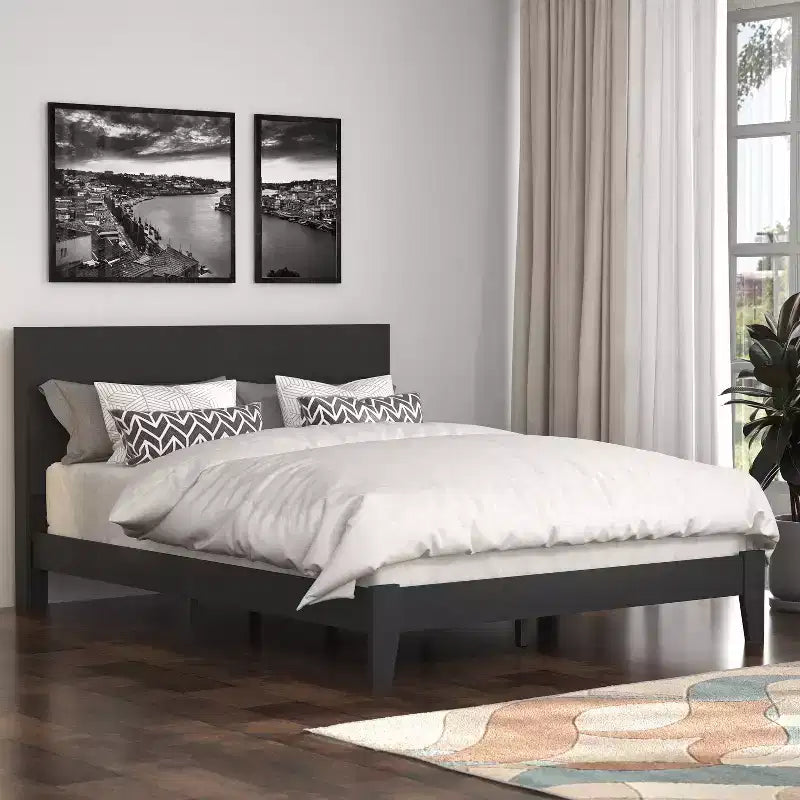 Letto matrimoniale Queen-size nero con testiera, 1 persona