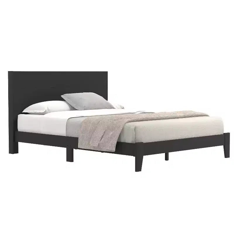 Letto matrimoniale Queen-size nero con testiera, 1 persona