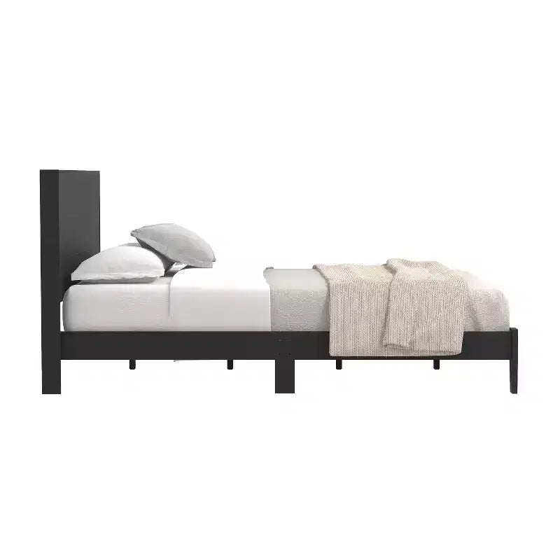 Letto matrimoniale Queen-size nero con testiera, 1 persona