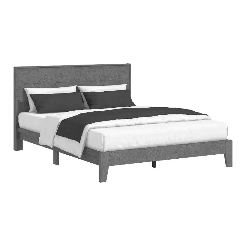 Letto a piattaforma Queen color grigio cemento con testiera, 2 persone
