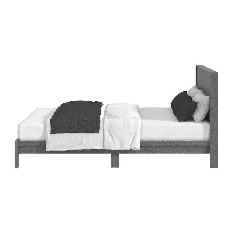 Letto a piattaforma Queen color grigio cemento con testiera, 2 persone
