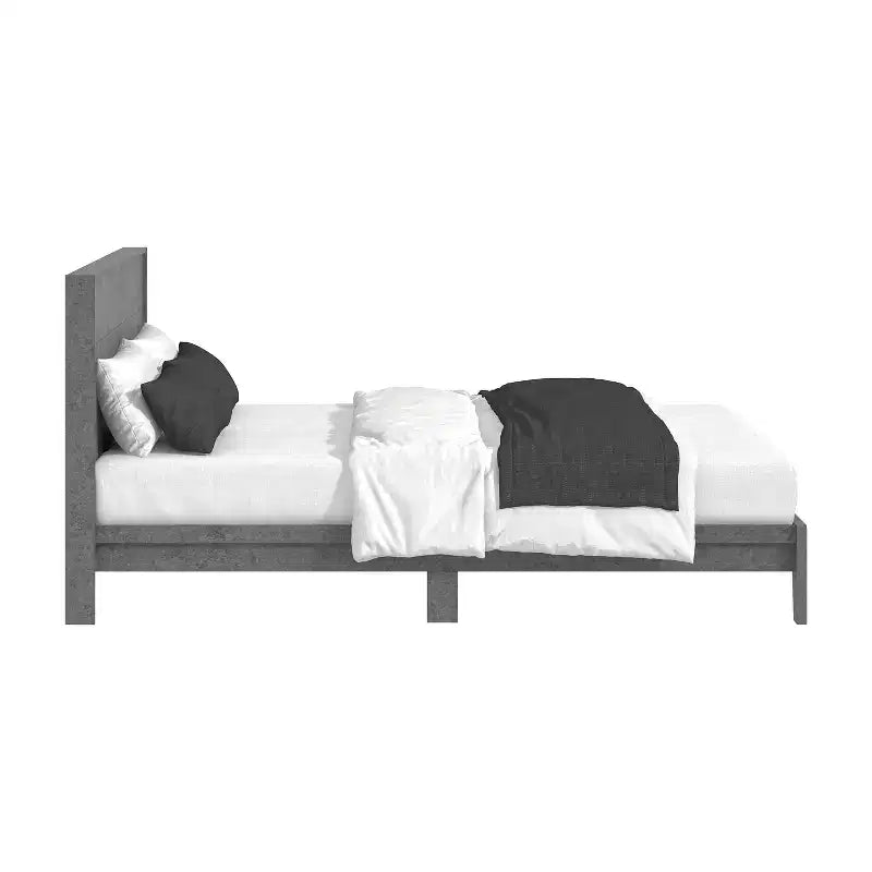 Letto a piattaforma Queen color grigio cemento con testiera, 2 persone