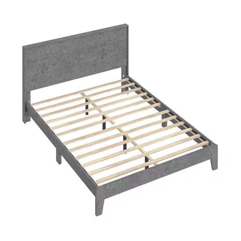 Letto a piattaforma Queen color grigio cemento con testiera, 2 persone