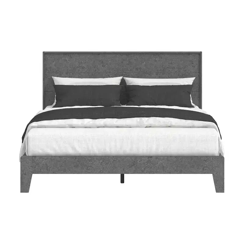Letto a piattaforma Queen color grigio cemento con testiera, 2 persone
