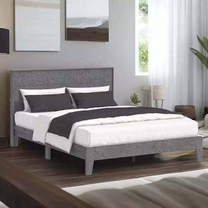 Letto a piattaforma Queen color grigio cemento con testiera, 2 persone
