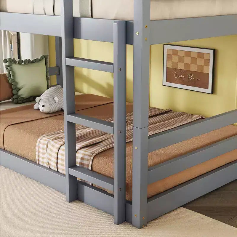 Letto a Castello Triplo Grigio con Scale e Sponde, Piazza/Piazza/Piazza, per 3