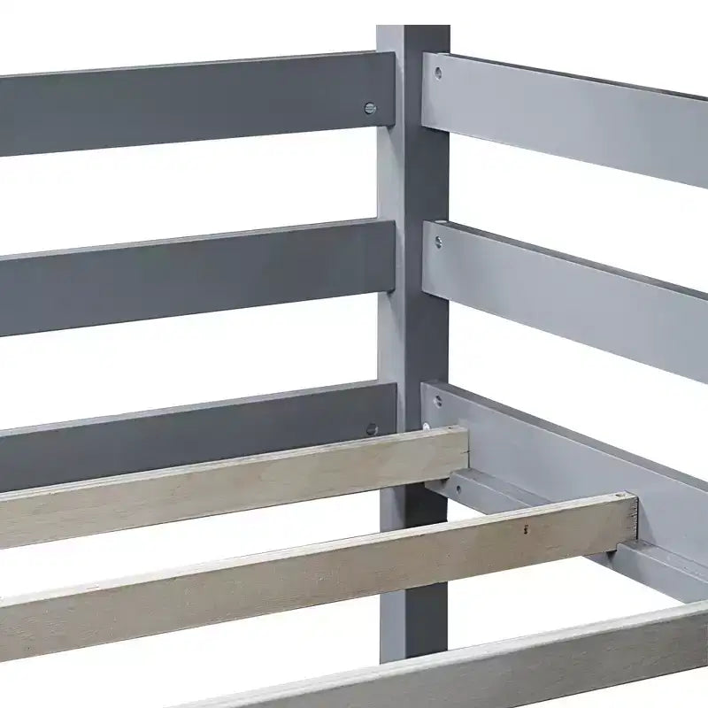 Letto a Castello Triplo Grigio con Scale e Sponde, Piazza/Piazza/Piazza, per 3