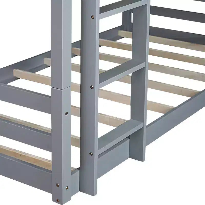 Letto a Castello Triplo Grigio con Scale e Sponde, Piazza/Piazza/Piazza, per 3