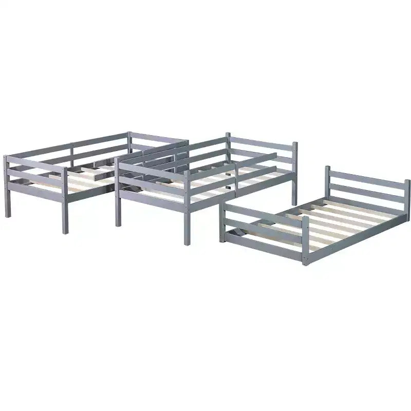 Letto a Castello Triplo Grigio con Scale e Sponde, Piazza/Piazza/Piazza, per 3