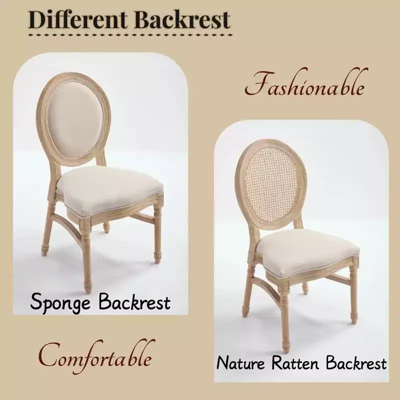 Sedia da pranzo Beige intagliata con schienale tondo, imbottita, set da 2
