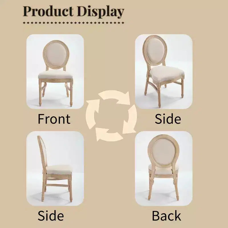 Sedia da pranzo Beige intagliata con schienale tondo, imbottita, set da 2