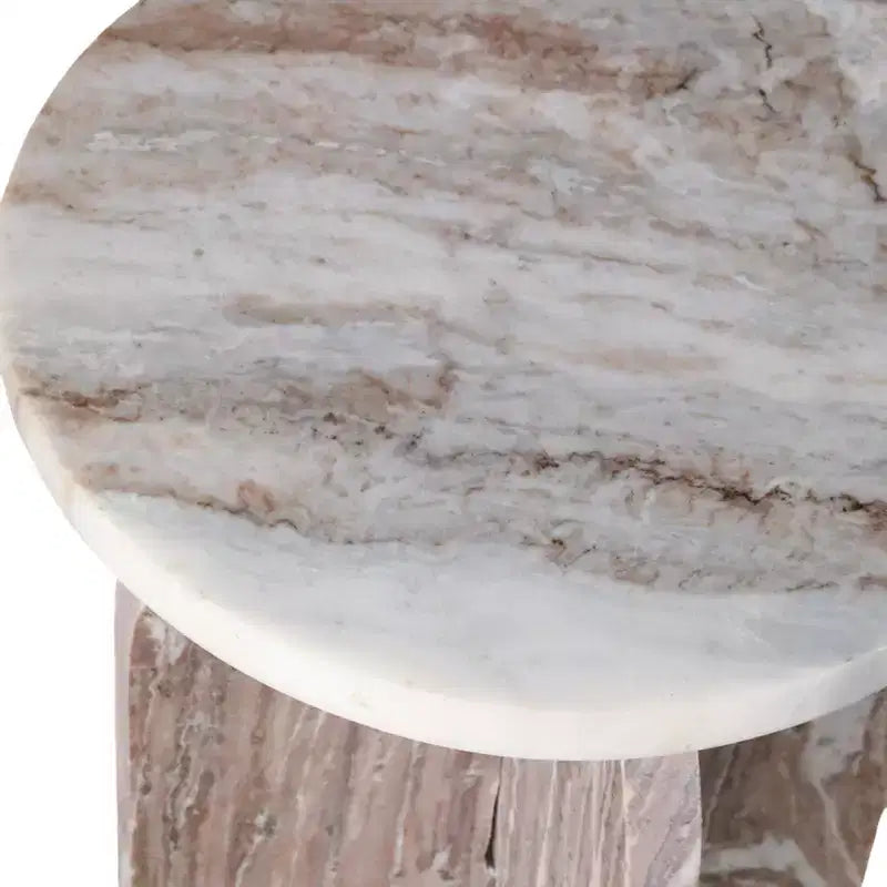 Tavolino rotondo in marmo marrone/verde per 1, tavolino d'appoggio/comodino