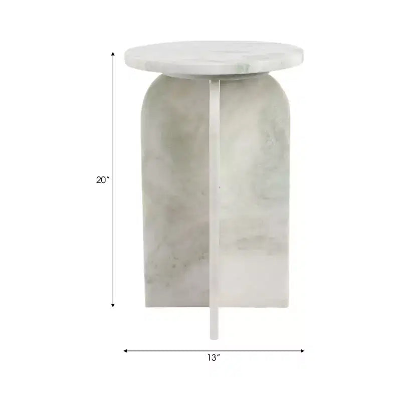 Tavolino rotondo in marmo marrone/verde per 1, tavolino d'appoggio/comodino