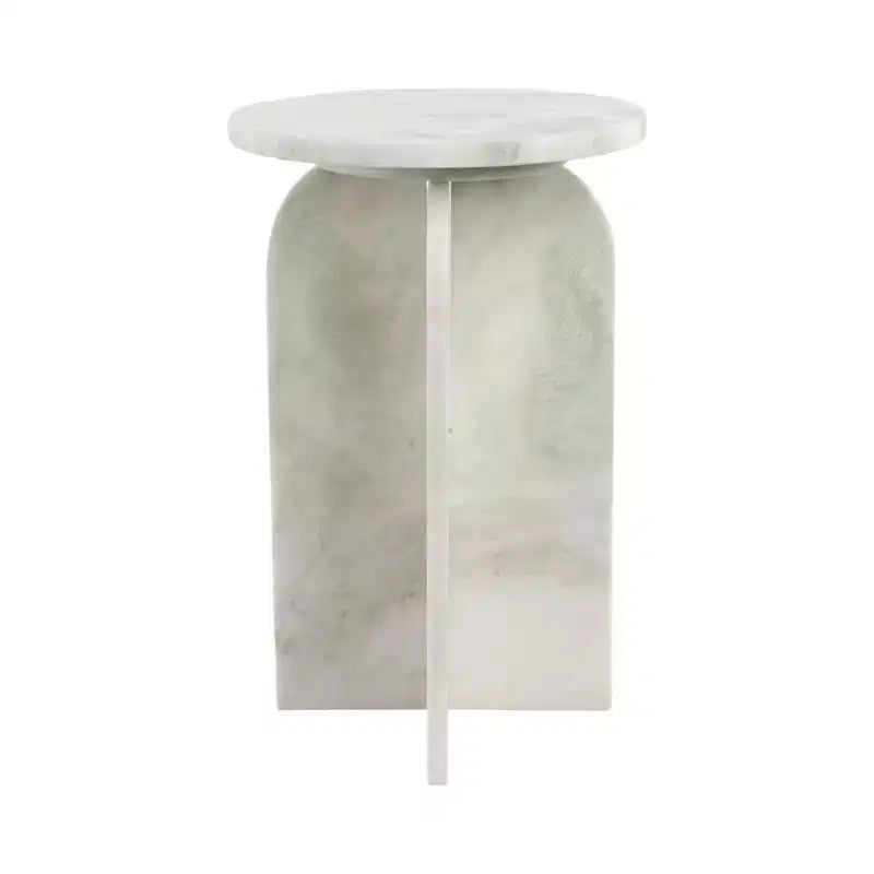 Tavolino rotondo in marmo marrone/verde per 1, tavolino d'appoggio/comodino