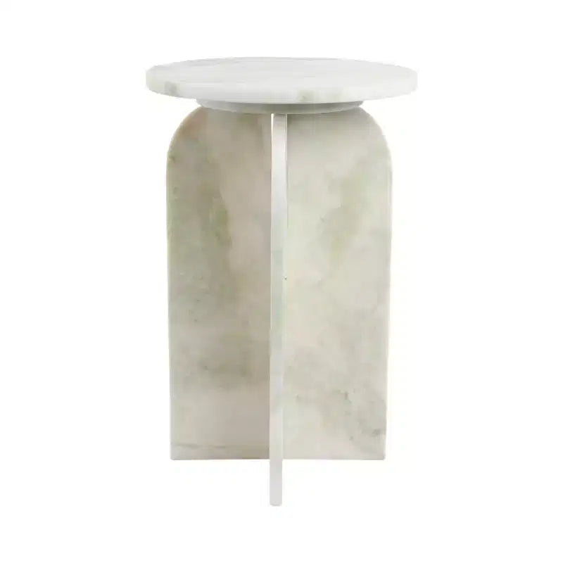 Tavolino rotondo in marmo marrone/verde per 1, tavolino d'appoggio/comodino